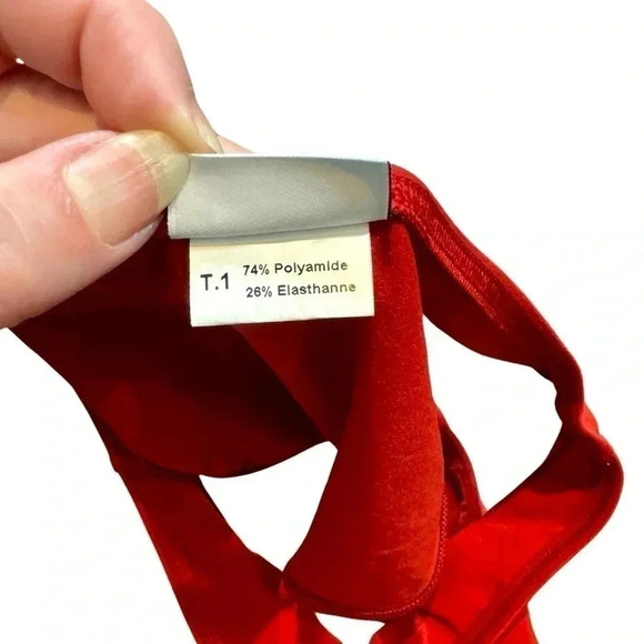 DnuD Paris 2 Piece Bikini Swimsuit: Essential Triangle Neck Bra+Panties Scarlet - Picture 11 of 12